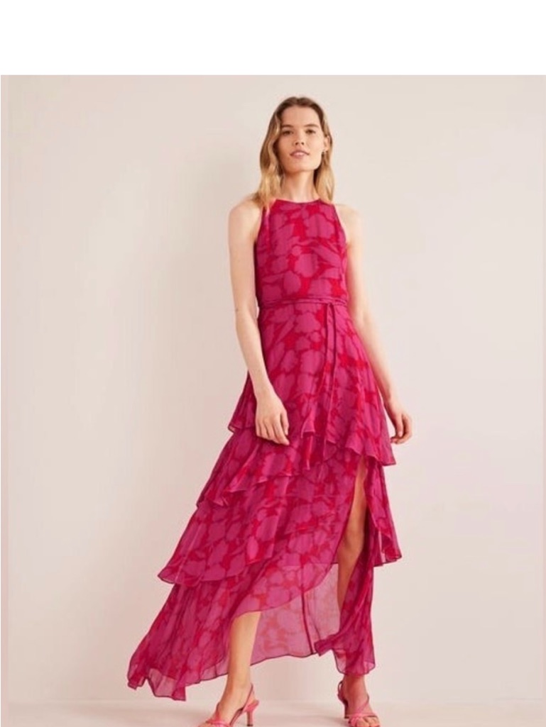 Boden Pink Floral High-Low Tiered Maxi Dress